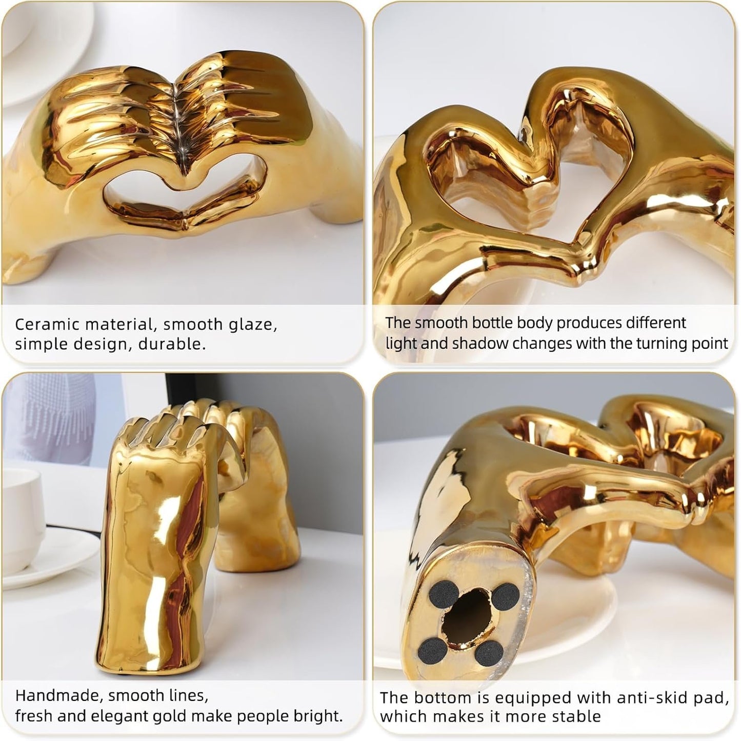 Notakia Gold Decor Heart Hands Statue for Living Room Bedroom Bookshelf Coffe Table, Modern Shelf Decor Love Finger Sculpture for Wedding Decorations Gifts, Unique Women Birthday (Gold)