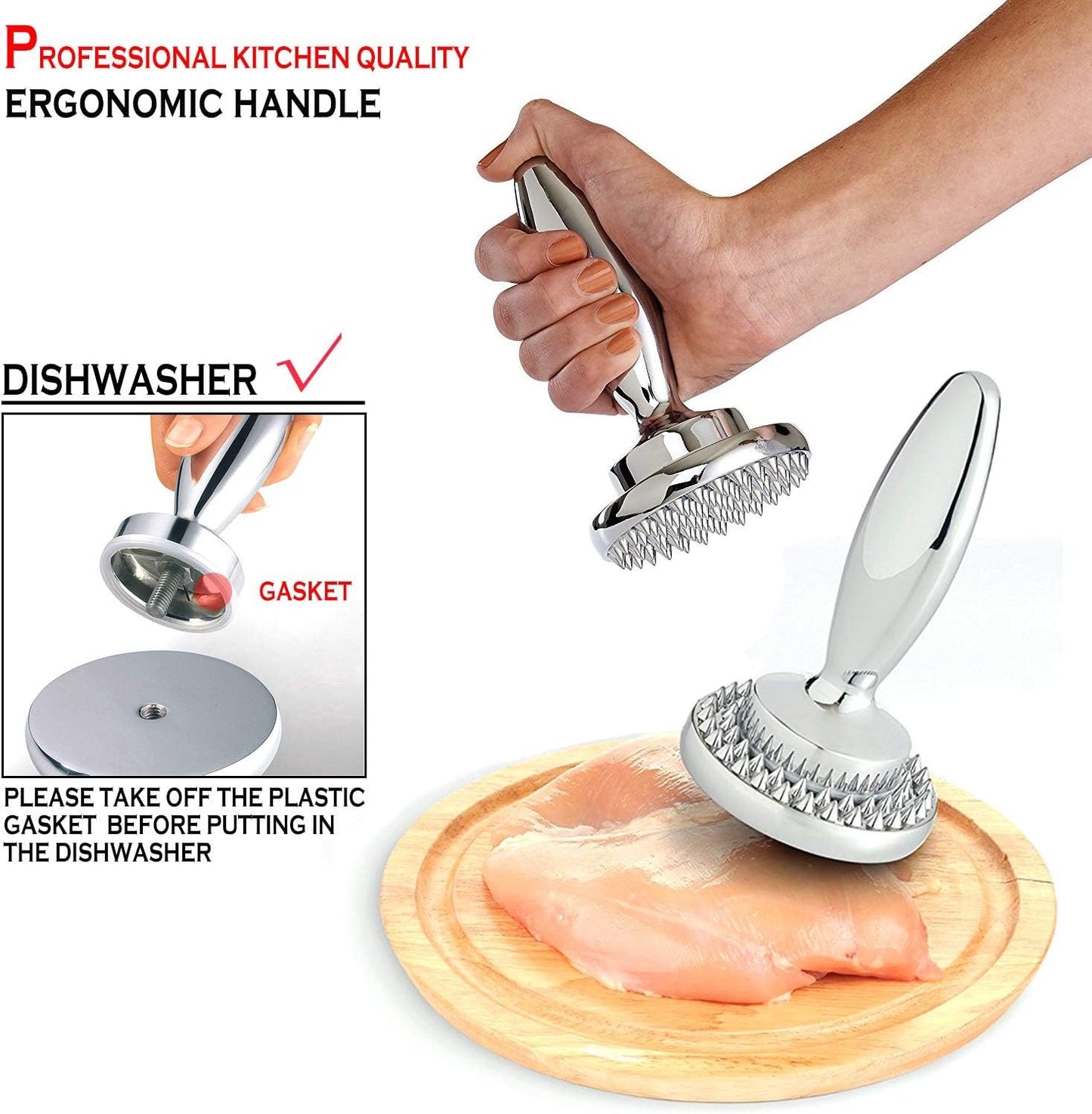 Reversible Meat Tenderizer and Pounder Commerical Dual Sided Meat Tenderizer Mallet Marinating Prep Tool