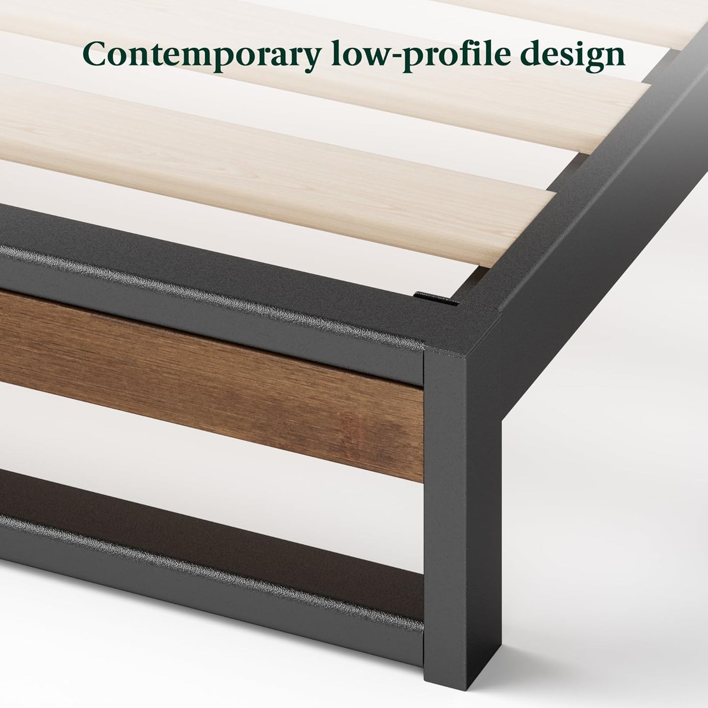 Zinus Ironline Industrial Queen Bed Frame Base, Metal Pine Heavy Solid Wood Suzanne Mattress Platform Base Support, Bedroom Furniture, Easy Assembly
