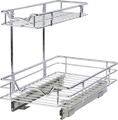 Hold N' Storage Pull Out Cabinet Organizer Sliding Shelf- Heavy Duty Gauge Metal, with 5 Year Limited Warranty- Anti Rust Chrome