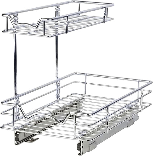 Hold N' Storage Pull Out Cabinet Organizer Sliding Shelf- Heavy Duty Gauge Metal, with 5 Year Limited Warranty- Anti Rust Chrome
