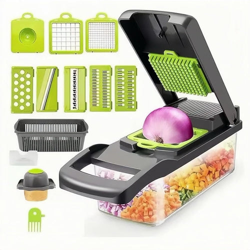 Vegetable Chopper Cutter Slicer Cheese Grater,15 in 1professional Food Onion Salad Veggie Chopper with Container, Dicing Machine, Adjustable Vegetable Cutter with Container-Kitchen Tools Gadgets…