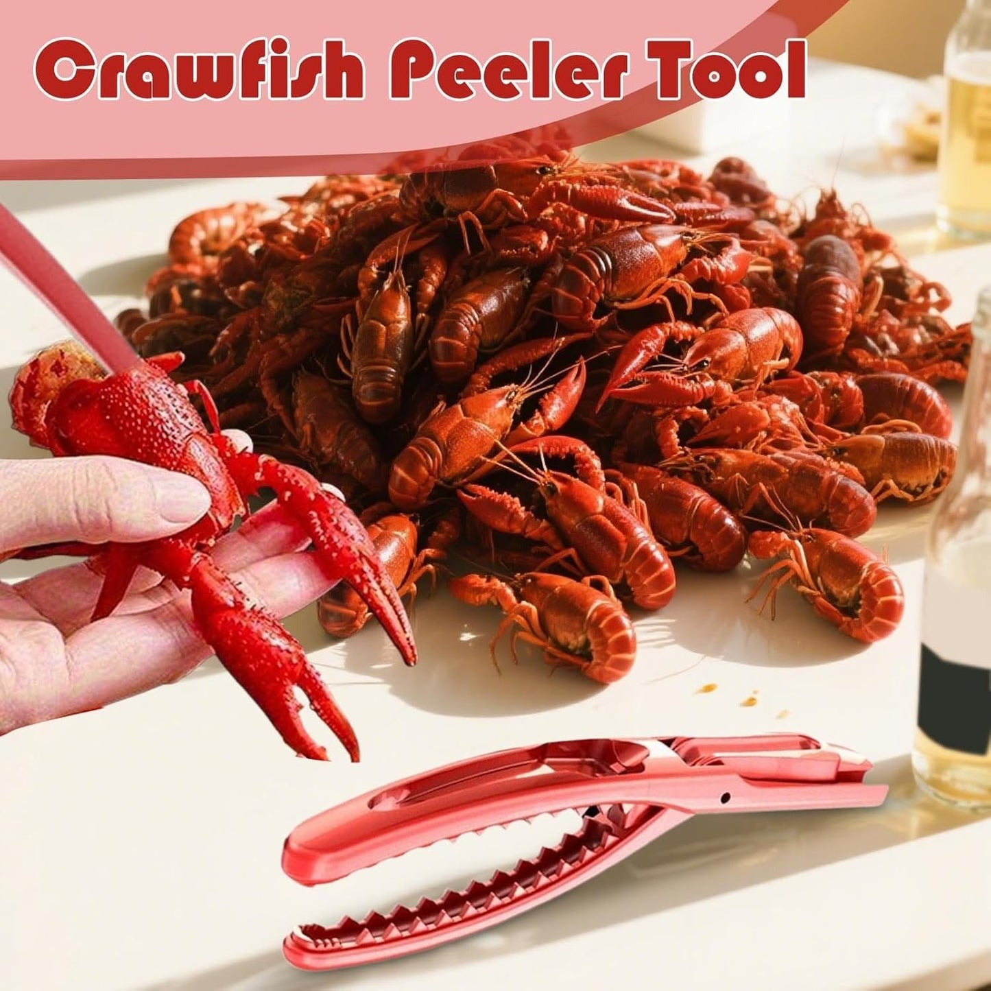 Crawfish Peeler, Shrimp Shucker Tool, Seafood Shelling Device with Ergonomic Handle, Fast Shell Remover Commercial Cooking, Food Prep, Home Kitchen Perfect for Restaurant, 15cm Red
