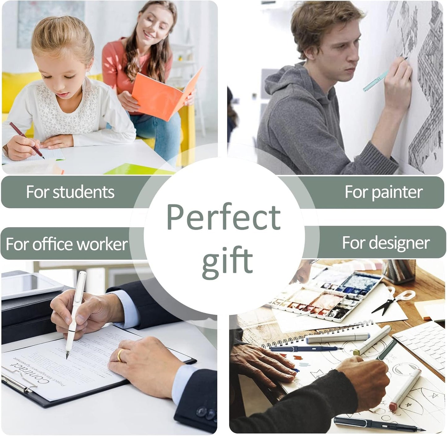 HTDYK 8pcs Infinity Pencil, Cute Everlasting Inkless Pencil with 8pcs Replacement Nibs, Sustainable Reusable Erasable Lapiz Infinito, Infinite Pen Stationery for Kids Student Worker Writing Drawing
