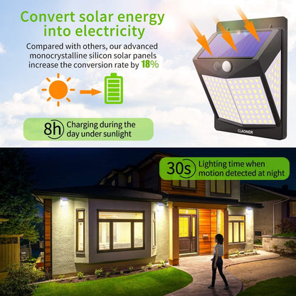 CLAONER Solar Lights Outdoor Motion Sensor Lights 3 Modes, Solar Powered Security Lights (Permanent On All Night/Smart Brightness Control) with 270 Degree Wide Angle IP65 Waterproof for Deck Garage Animal