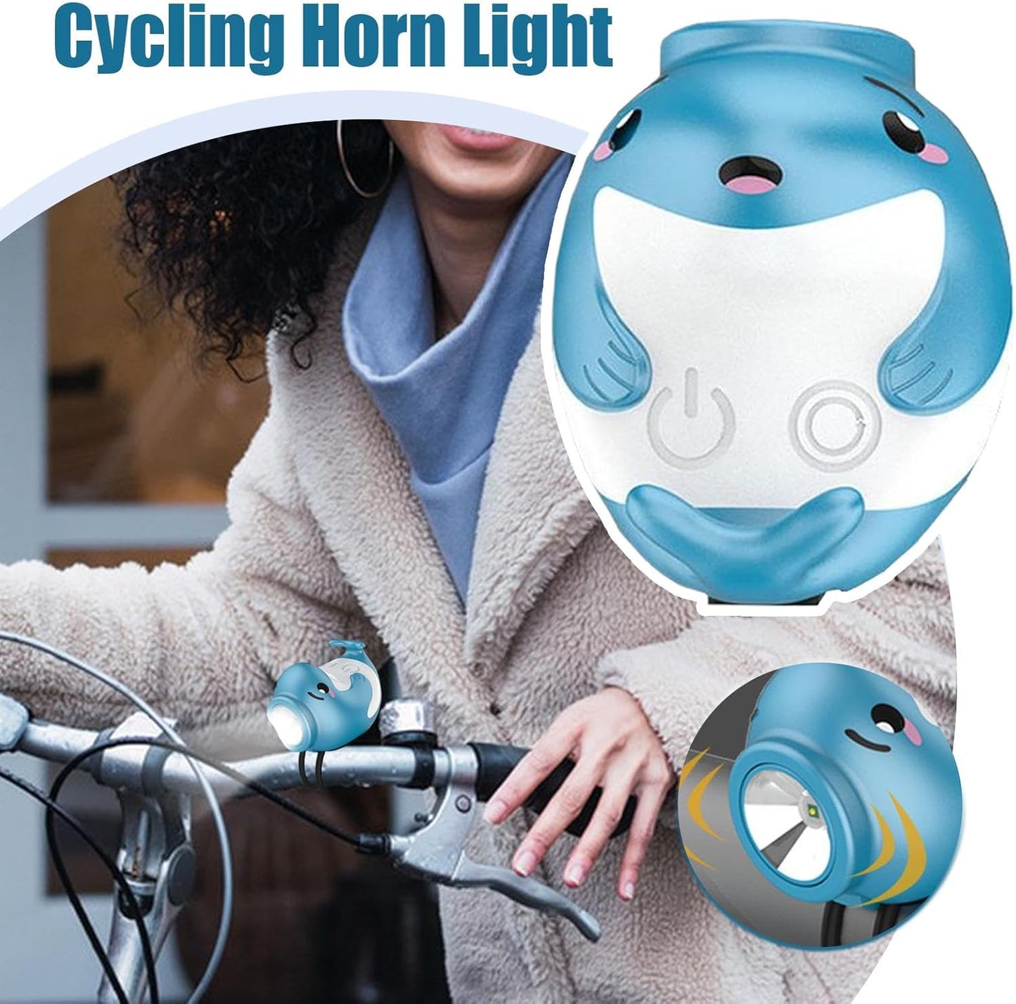 Ciclismo Lights with Horn, Cute Whale 110 Decibel Horn LED Bike Lamp, 2,63 x 2,28 in High Brightness Flashlight, Night Riding Safety Tool, Cycling Accessories for Commuting
