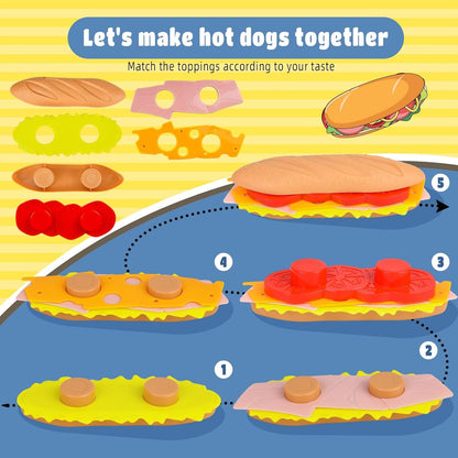 12PCS Pretend Play Food Set,Play Fast Food Toys for Kids with Take Apart Burger and Hot Dog Plastic Food Toy,Play Kitchen Accessories Role Play Toys Gift for Kids Toddler Boys Girls
