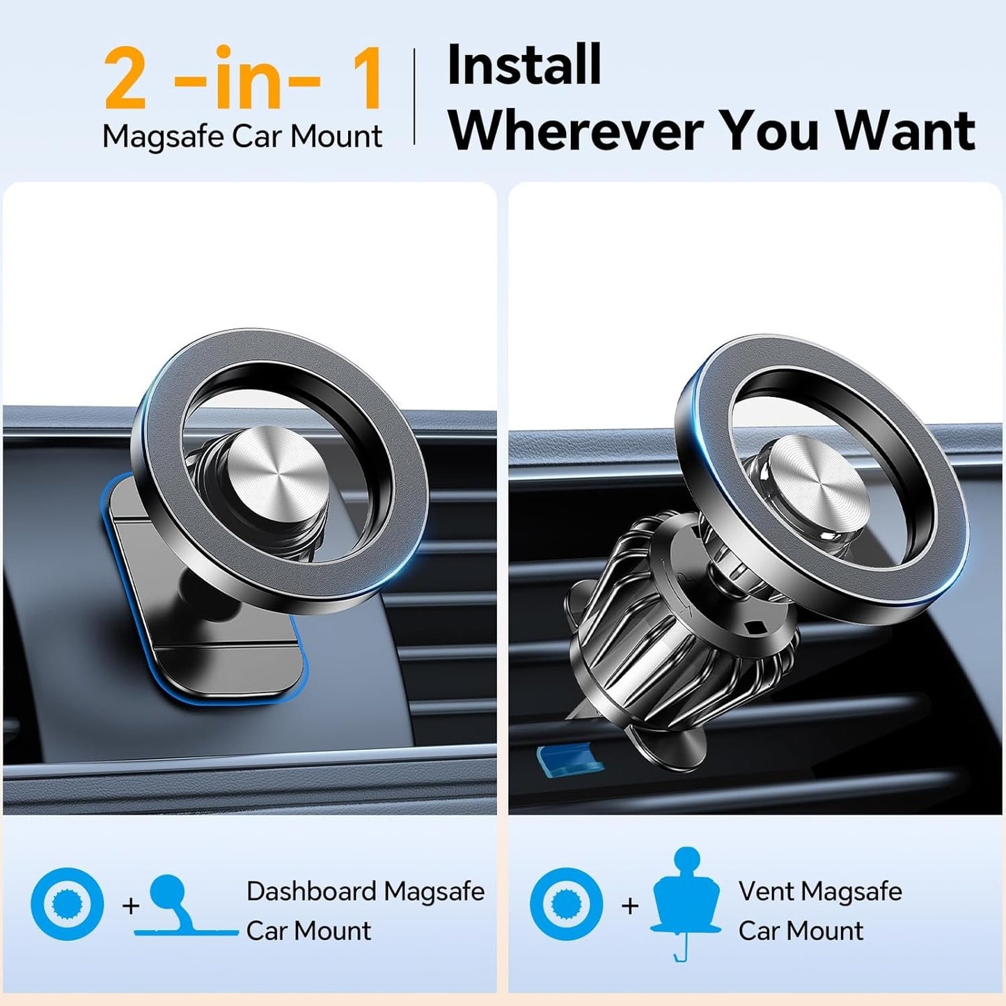 Magnetic Car Phone Holder with Magsafe 20 Powerful Magnetic Car Phone Holder with 360° Rotation for Dashboard and Car Air Vent Compatible with iPhone Smartphones