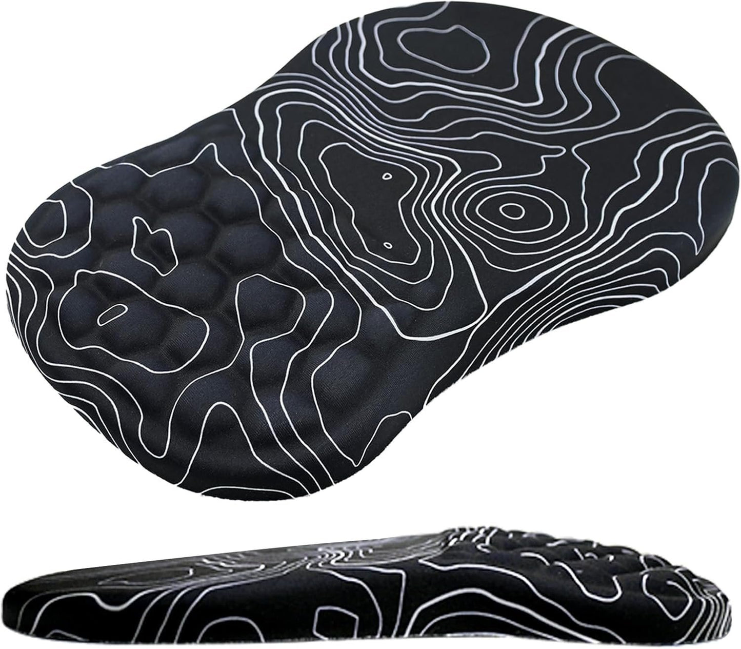 Ergonomic Mouse Pad with Wrist Rest, Memory Foam Mousepad with Wrist Support, Wrist Pain Relief, Non-Slip PU Base & Slope Massage Mouse Pad for Gaming, Office,Computer, 12x8 inch,Topographic Contour