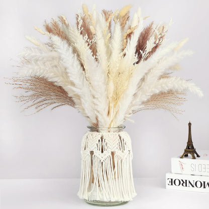 86PCS Natural Dried Pampas Grass Mix Bouquet, Boho Home Decor Phragmites Dried Flowers Reed, Bunny Tails Table Decor, Pompas Grass for Wedding Floral Arrangements Rustic Farmhouse Party Fall Decor