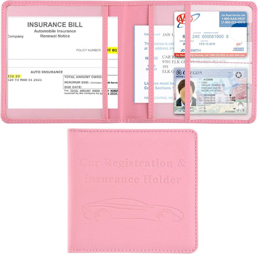 Car Registration and Insurance Holder, Vehicle Glove Box Car Organizer Men Women Wallet Accessories Case for Cards, Essential Document, Driver License by Cacturism, Pink