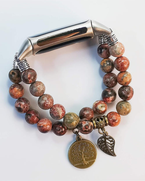 FTWIND Compatible with Fitbit Charge 5/6 Band Agate Natural Gemstone Beads Bracelet for Women Energy Stones Healing Crystal Stretch Chakra Bracelets Tree of Life