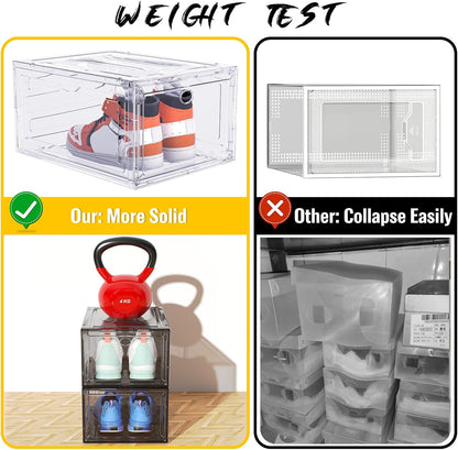 Upgrade Harder Solid Plastic Shoe Organizer, Shoe Storage with Magnetic Front Door, Shoe Rack 6 Pack Shoe Boxes Clear, Sneaker Storage, Shoe Organizer for Closet, Shoe Display Case, White