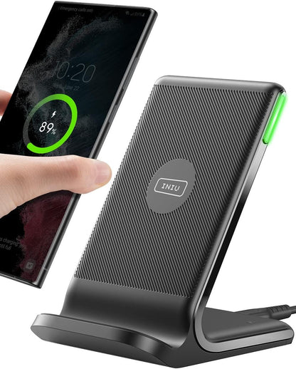 INIU Wireless Charger, 15W Qi-Certified Fast Charging Station, Wireless Charging Stock with Sleep-Friendly Adaptive Light Compatible with iPhone 16 15 Pro Max Samsung Galaxy S25 S24 Ultra Google Pixel