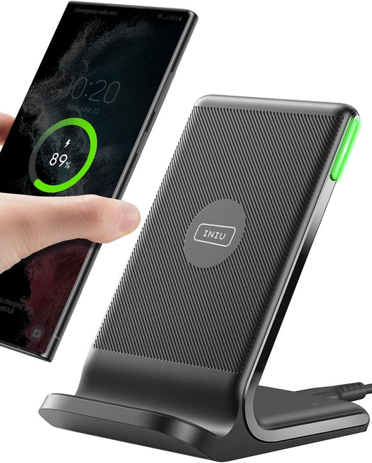 INIU Wireless Charger, 15W Qi-Certified Fast Charging Station, Wireless Charging Stock with Sleep-Friendly Adaptive Light Compatible with iPhone 16 15 Pro Max Samsung Galaxy S25 S24 Ultra Google Pixel