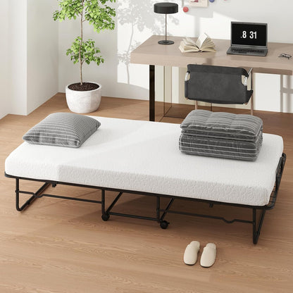 Giantex Twin Size Folding Bed, Rollaway Guest Bed with Memory Foam Mattress & Heavy-Duty Metal Frame, Portable Sleeper Bed with Lockable Wheels for Guest Room, Apartment