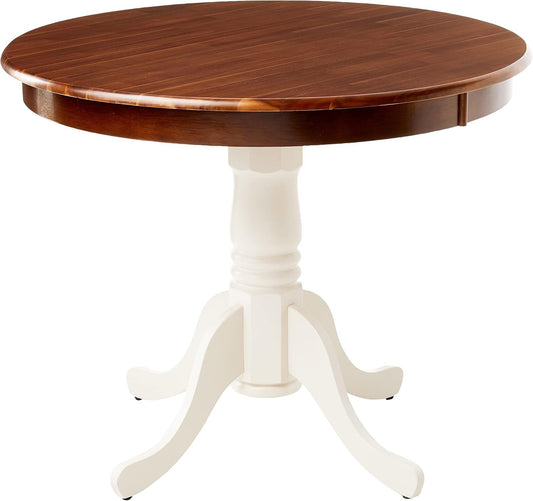 East West Furniture AMT-WLW-TP Antique Kitchen Dining Table - a Round Wooden Table Top with Pedestal Base, 36x36 Inch, Walnut & Linen White