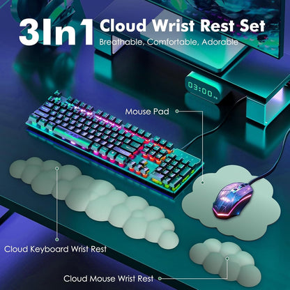 MoKo Cloud Wrist Rest, Ergonomic Cloud Keyboard Wrist Rest with Mouse Rest Wrist Pad, Durable Polyester Cloud Arm Rest Wrist Pad for Keyboard and Mouse for Office, Gaming, Computer, Laptop, Green