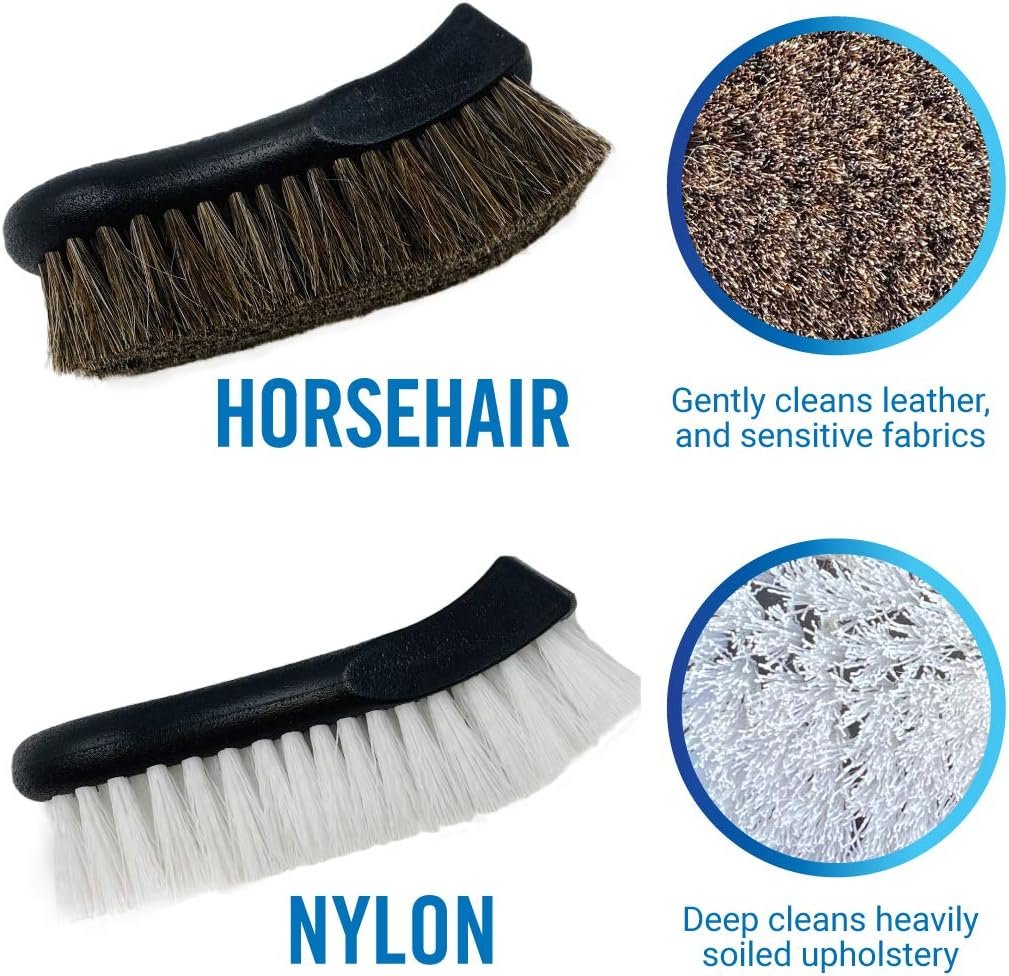 Upholstery Brush Set, Carpet and Car Cleaning Brushes, Horsehair Detailing Brush for Upholstery Cleaner, Leather, Interior, Boat, Couch, and Sofa Cleaning