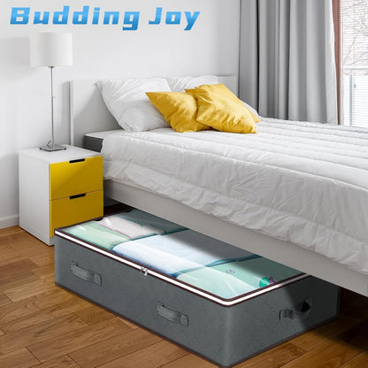 Budding Joy 90L Under Bed Storage Containers, Closet Organizers and Storage Bins, Foldable Underbed Storage Bags for Blankets, Towels, Comforter, Sweaters, Pillows, Linen Sheets, Wrapping Paper