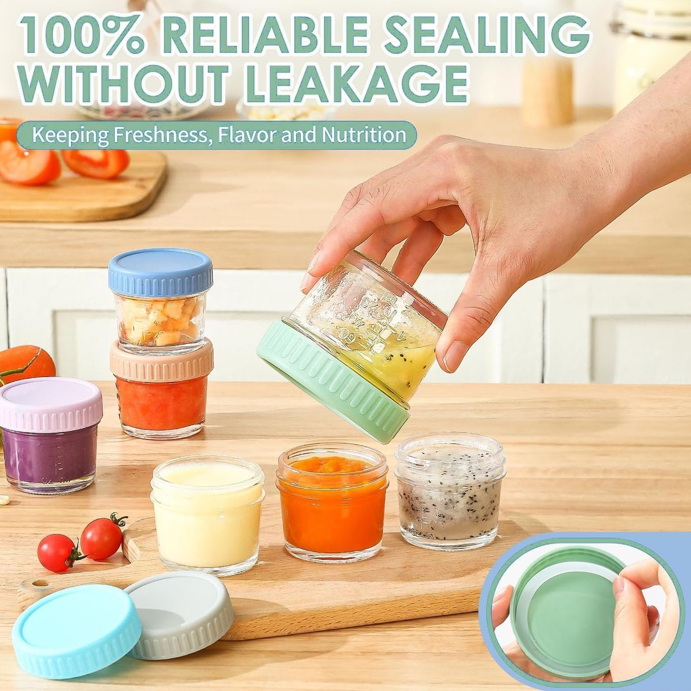 6 Pack Glass Baby Food Storage Containers - 4 Oz Glass Jars with Lids Microwave Dishwasher Freezer Safe 100% Leak Proof BPA Free Reusable Baby Snack Containers