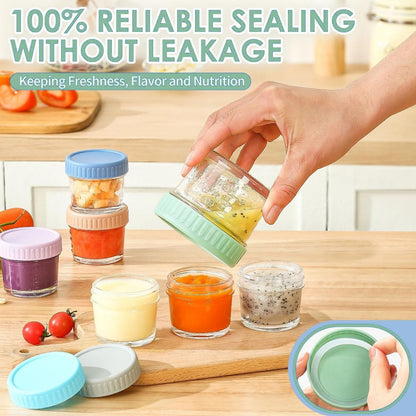 6 Pack Glass Baby Food Storage Containers - 4 Oz Glass Jars with Lids Microwave Dishwasher Freezer Safe 100% Leak Proof BPA Free Reusable Baby Snack Containers