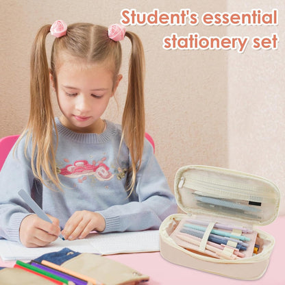40Pcs Stationery Supplies Set, Multi-Purpose Pencil Case Includes Large Capacity Pen Pouch Bag, Mechanical Pencil, Lead Refill, Gel Ink Pen, Scissors, Ruler, Sharpener for School Supplies (Pink)