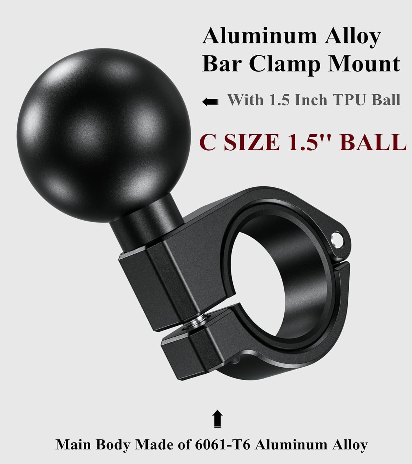 BRCOVAN 1.5'' Ball Mount, Aluminum Alloy Handlebar Clamp Base, Fit for Round Rails 0.875'' / 1'' / 1.125'' / 1.26'' in Diameter, Compatible with RAM Mounts C Size 1.5 Inches Ball Double Socket Arm
