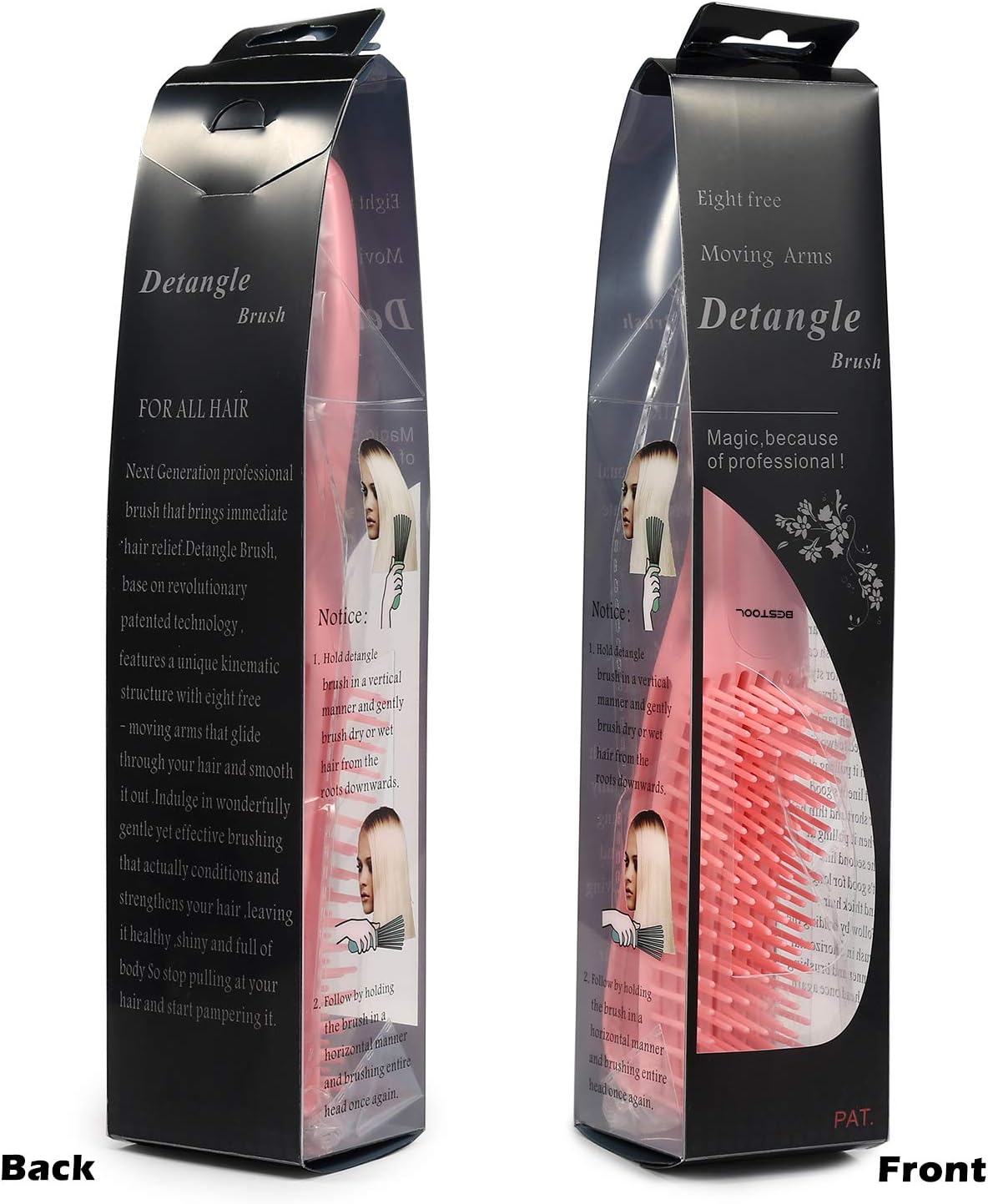 BESTOOL Hair Brush, Detangling Brush for Natural Black and Curly Hair (Pink, Afro 3/4abc), Ideal for Wet or Dry Hair