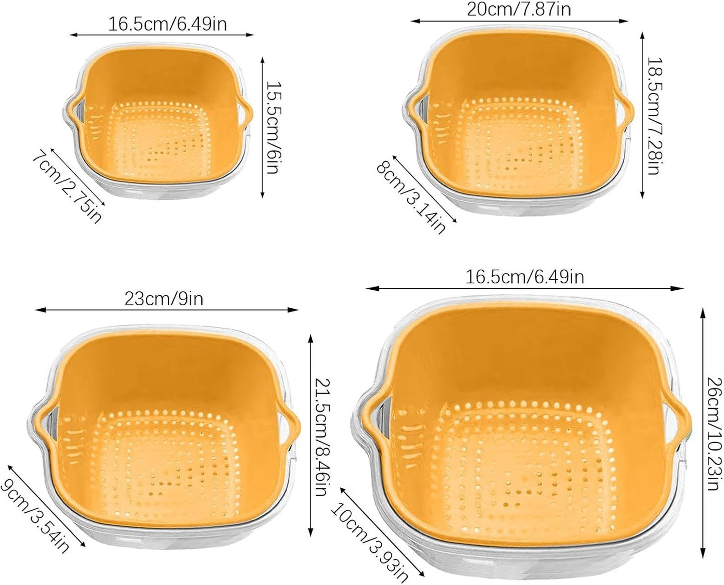 2 Tier Food Washing Colander, Fruit and Veggie Washer Colander, Multifunctional Kitchen Strainer Tool, Thickened Food Prep Salad Washing Tool for Kitchen (Beige, Yellow, Green)