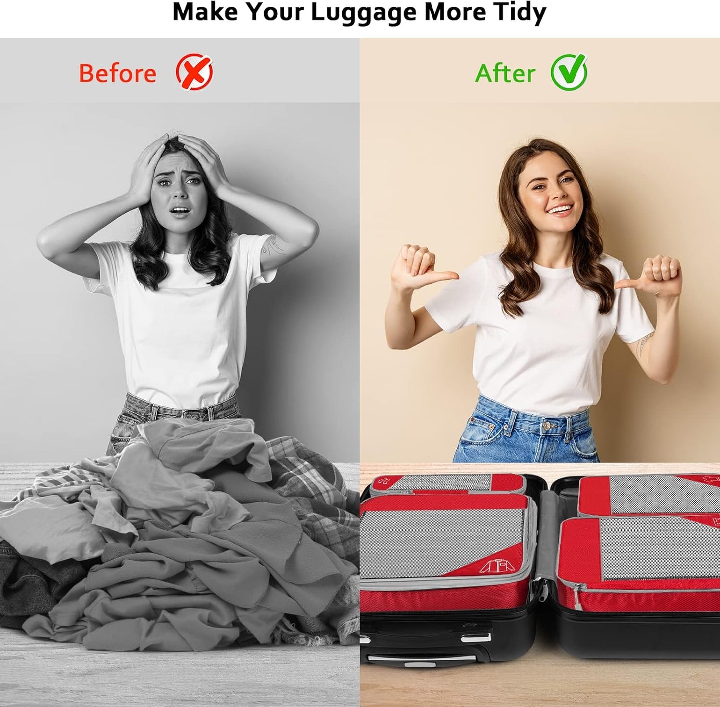 TAMOWA Suitcase Organizer Set of 7, red