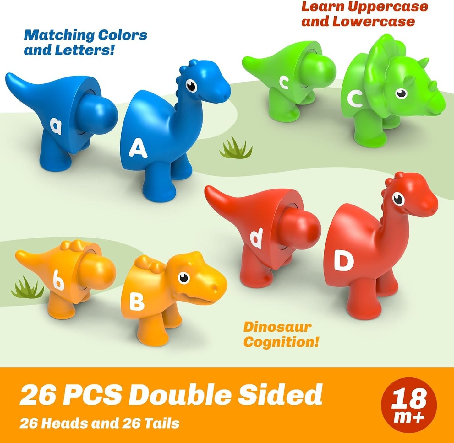 Learning Toys for 2 3 4 5 Year Old, 26PCS Dinosaur Alphabet Learning Toys with Uppercase and Lowercase,Preschool Activities Montessori Fine Motor Toys for Toddlers Kids Age 18M+ Boys Girls Gift