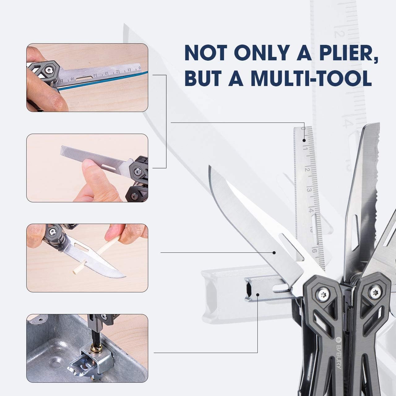 Gift for Him, BIBURY Multitool Pliers,Titanium 21-in-1 Multi-Purpose Pocket Knife Pliers Kit, 420 Durable Stainless Steel Multi-Plier Multi-Tool for Survival, Camping, Hunting, Fishing and Hiking