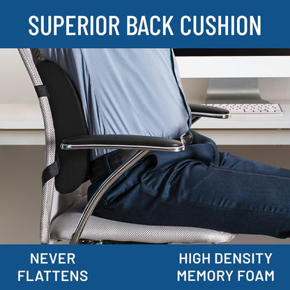 Everlasting Comfort Lumbar Support Pillow - Memory Foam Back Cushion for Office Chair, Car, Gaming, Recliner - Back Pain Relief