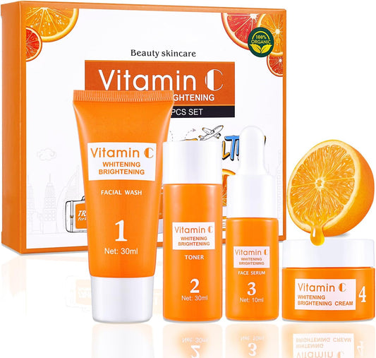Skin Care Face Kit, Women's Gift Box for Cleansing and Moisturizing with Vitamin C Face Cream, Skincare Anti-Ageing Hydration Intens Lightens Pigment Spots Suitable for All Skin Types