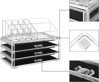 Songmics acrylic Cosmetic Organiser Drawer Box with nail polish stand lipstick holder (3 drawers)
