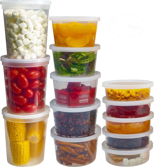 DuraHome Food Storage Containers with Lids 8oz, 16oz, 32oz Freezer Deli Cups Combo Pack, 44 Sets BPA-Free Leakproof Round Clear Takeout Container Meal Prep Microwavable (44 Sets - Mixed sizes)