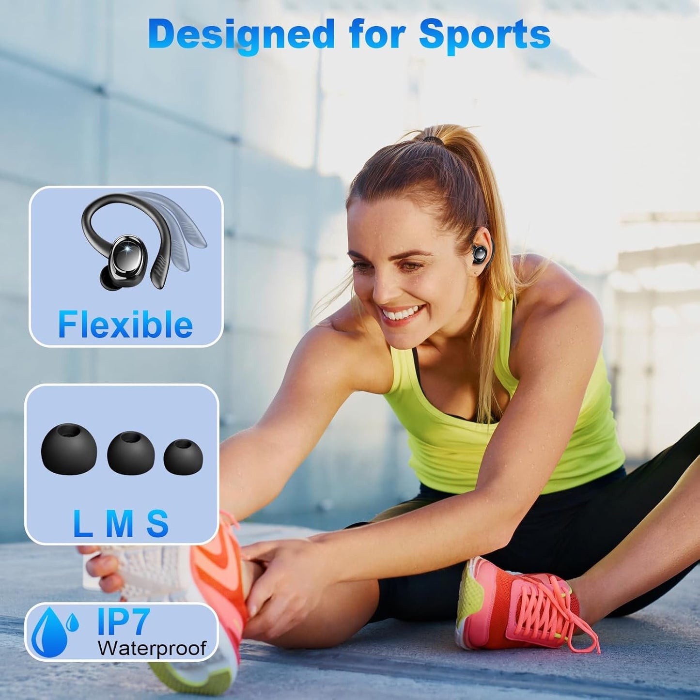 Wireless Earbuds, 2025 Bluetooth V5.4 Headphones Sport, Bluetooth Earbuds with 4 ENC Noise Cancelling Mics, 50H HD Stereo Bass Wireless Headphones, IP7, LED Display, USB-C Ear Bud for Workout/Running