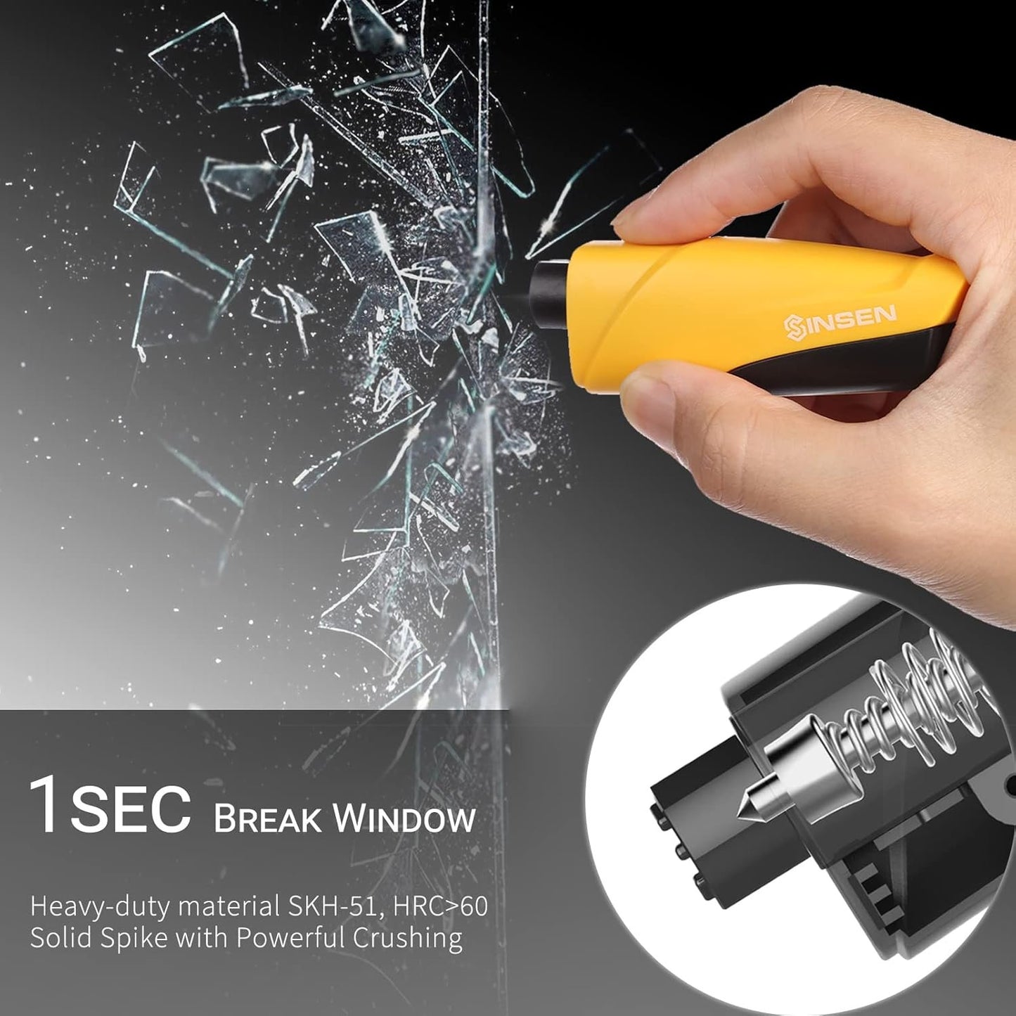 SINSEN Window Breaker Seatbelt Cutter, Car Emergency Safety Keychain, Seat Belt Escape Tool and Glass Hammer, Spring-Loaded for Land and Underwater, 2PCS, Red