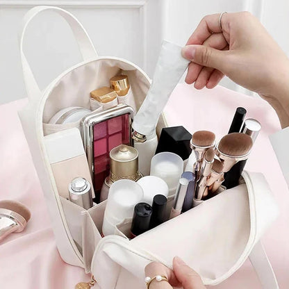 Toiletry Bag | Toiletry Bag for Women | Large PU Leather Organizer - Toiletry Bag with 2 Compartments and 6 Pockets - Water-Resistant Portable Hygiene Bag for Makeup - Travel Companion, White