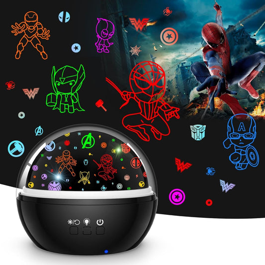 Superhero Night Light for Boys, Spiderman Projector Night Light for Kids, Star Projector Night Light for Room Decor, 360 Degree Rotation, Christmas Birthday Gift Toys for 3-8 Year Old Girls Boys