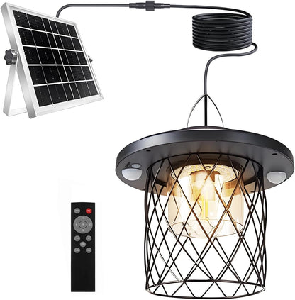 Solar Pendant Lights Outdoor,Motion Sensor Lights, IP65 Waterproof, Switchable 5 Lighting Modes. Remote Control and Solar-Powered ，Suitable for porches, Gardens,garages, and Emergency Lighting