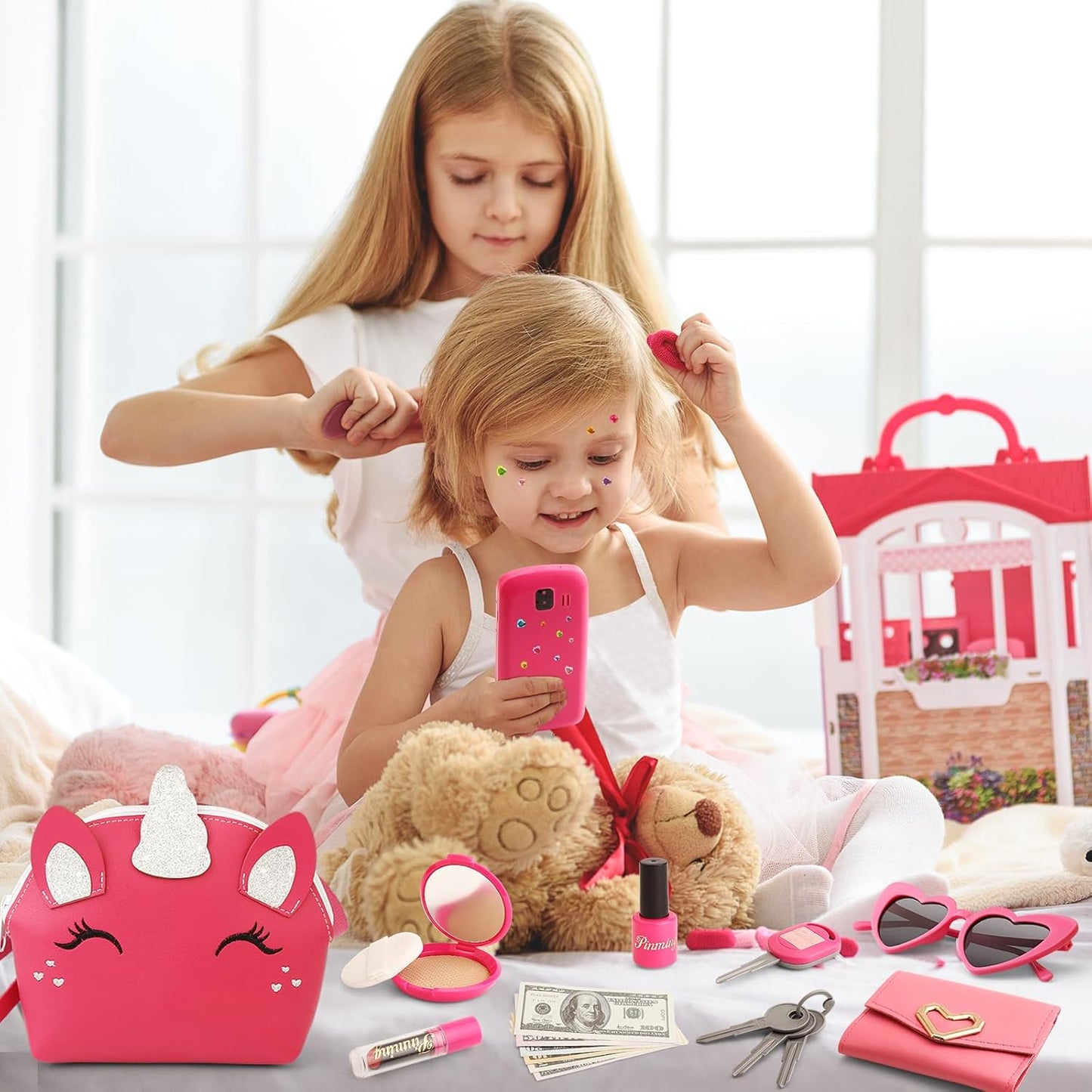 Toddler Purse for Little Girls 3-5 with Pretend Makeup Kit | Unicorn Kids Purse Accessories Play Fake Make up Set | Birthday Gifts for 4-6 Year Old Princess Toys