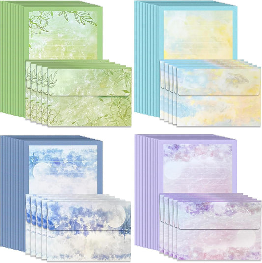 IMagicoo 40 Lined Writing Stationery Paper with 20 Envelopes, Beautiful Sky Designs for Writing Letter, Notes, Invitations, 4 Different Style (9.4 x 6.6)