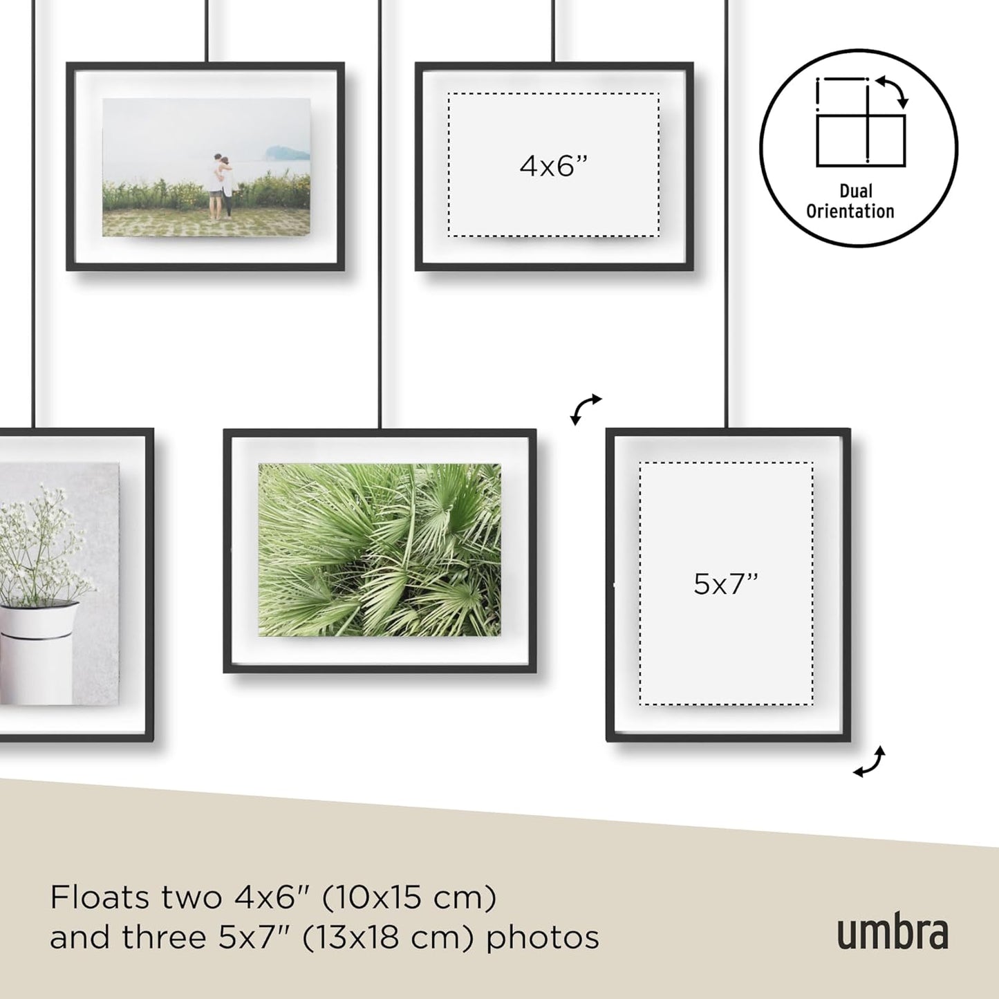 Umbra Exhibit Picture Frame Gallery Set (Holds Two 4 x 6 inch and Three 5x7 inch Images), 11x14 (Floats 8-1/2x11), Black
