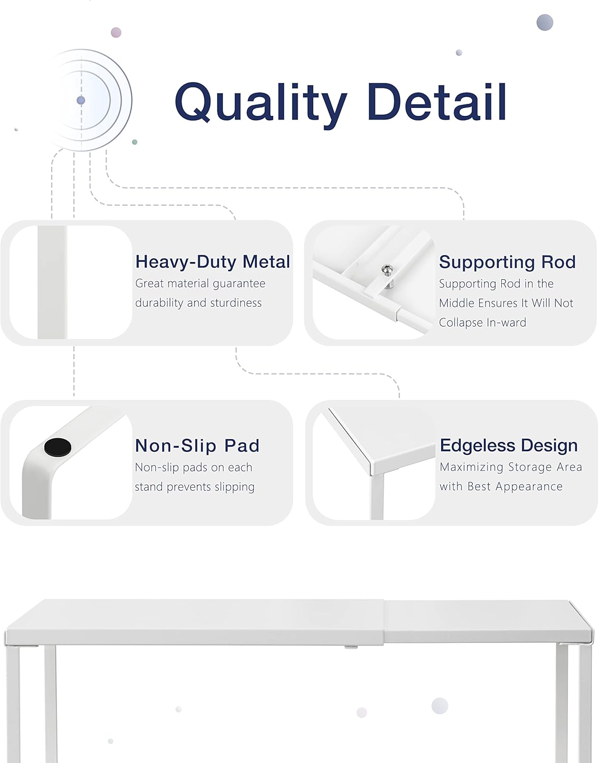 Nxconsu Cabinet Shelf Expandable Organizer Riser Rack for Kitchen Pantry Cupboard Under Sink Countertop Home Organization Extra Storage Space Saver Heavy Duty Metal Edgeless Design White