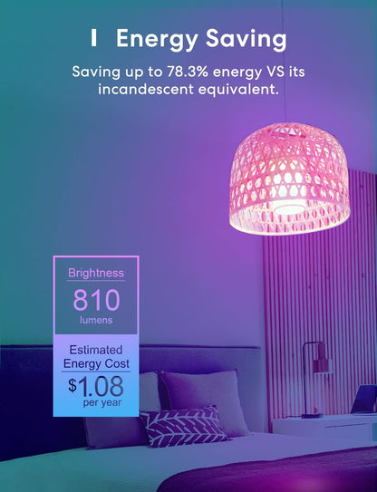 meross Smart Wi-Fi LED Bulb, E27 Light Bulb, Multiple Colors, RGBCW, 60W Equivalent, Compatible with Alexa, Google Assistant, SmartThings, No Hub Required, 4 Pack