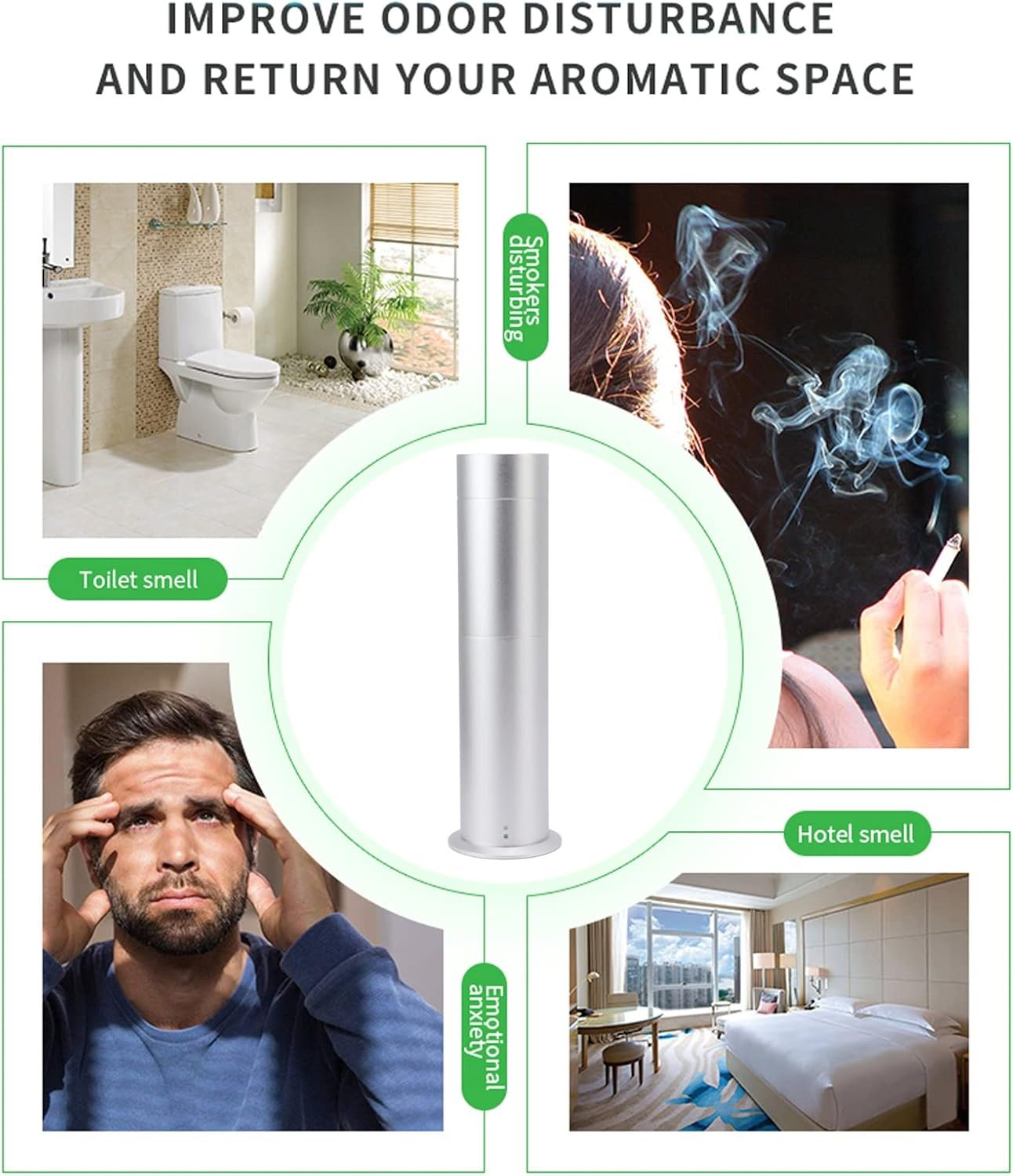 Essential Oil Diffuser, 120ml Smart Remote Control Scent Air Machine Adjustable Time and Fragrance Cylindrical Aromatherapy Diffuser with 200m3 Cover Range for Home Hotel (Silver)