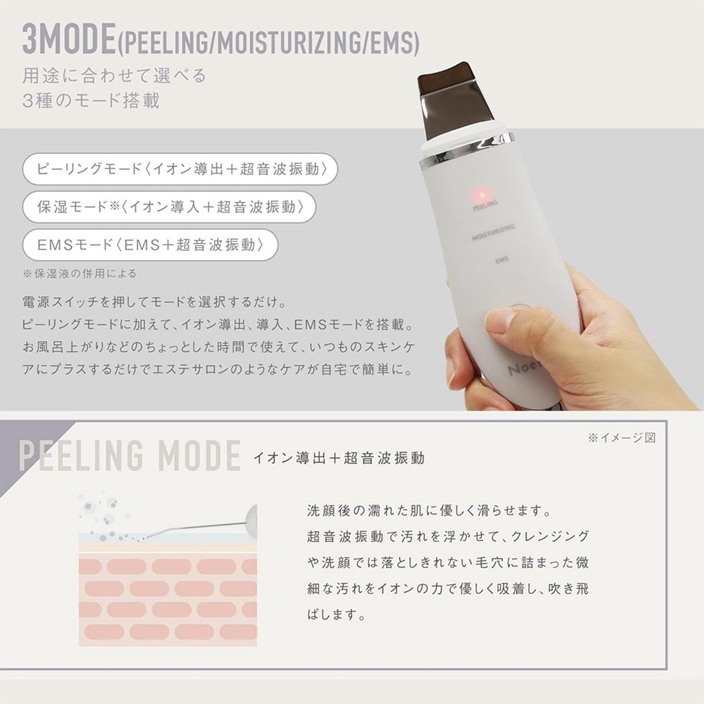 EMS MEH-A154 Water Peeling, Skin Care, Compact, Beauty Equipment, Face Care, USB, Ion Introduction, Ultrasonic