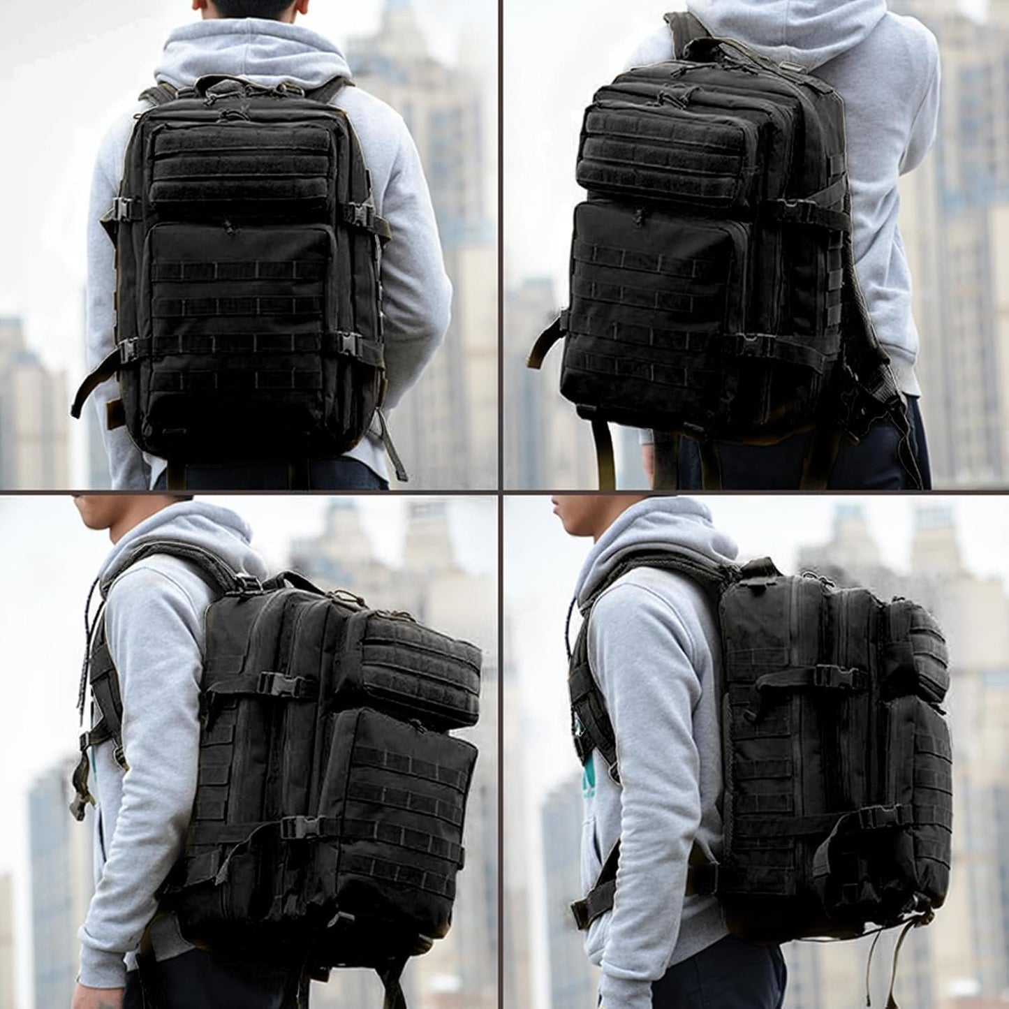 Lizbin Military Tactical Backpack, Military Backpack 45L Tactical Rucksack, Travel Backpack, Large Capacity Survival Backpack Assault Pack for Outdoor Sports Hiking Camping Mountaineering (Black)
